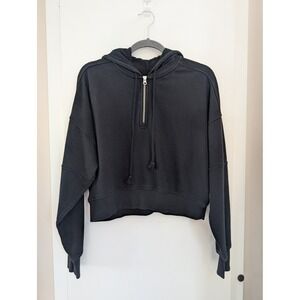 Aerie Womens Black Quarter Zip Cropped Hoodie XS Lounge Relaxed Hygge Comfort